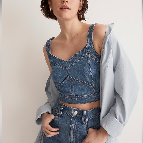 Madewell Cotton-Hemp Denim Supercrop Tank Top in Gabler Wash - Picture 1 of 15